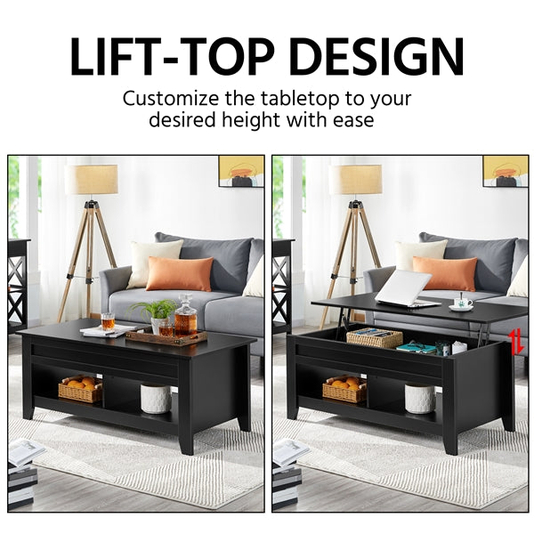 L 120cm Lift Top Coffee Table w/Hidden Compartment & 2 Open Shelves