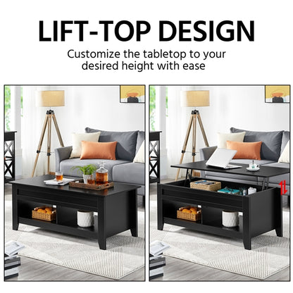 L 120cm Lift Top Coffee Table w/Hidden Compartment & 2 Open Shelves