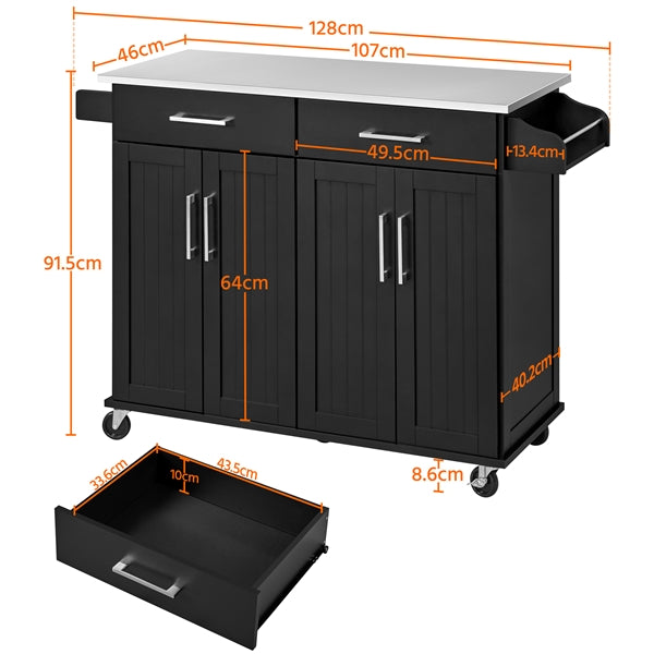 Kitchen Island on Wheels Kitchen Cart Trolley with Stainless Steel Top