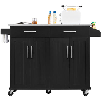 Kitchen Island on Wheels Kitchen Cart Trolley with Stainless Steel Top