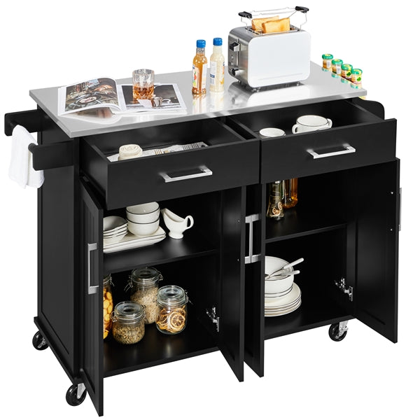 Kitchen Island on Wheels Kitchen Cart Trolley with Stainless Steel Top