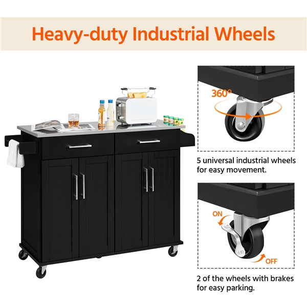Kitchen Island on Wheels Kitchen Cart Trolley with Stainless Steel Top