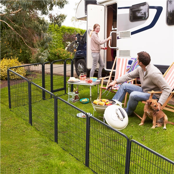 80×100cm Dog Playpen Panels, Black Iron Pet Fence w/Door, Heavy Duty Exercise Pen