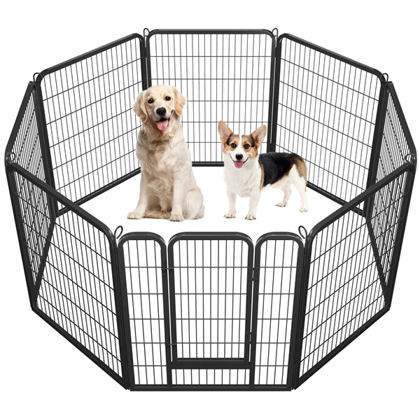 80×100cm Dog Playpen Panels, Black Iron Pet Fence w/Door, Heavy Duty Exercise Pen
