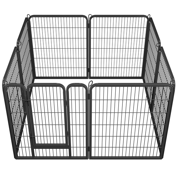80×100cm Dog Playpen Panels, Black Iron Pet Fence w/Door, Heavy Duty Exercise Pen