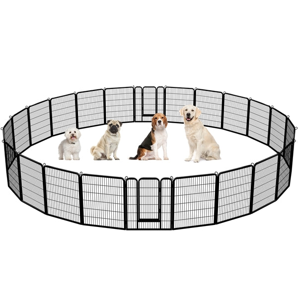 80×100cm Dog Playpen Panels, Black Iron Pet Fence w/Door, Heavy Duty Exercise Pen