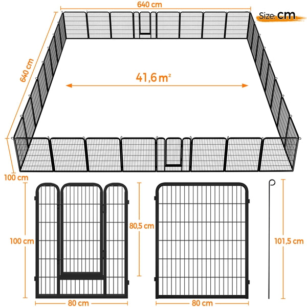 80×100cm Dog Playpen Panels, Black Iron Pet Fence w/Door, Heavy Duty Exercise Pen