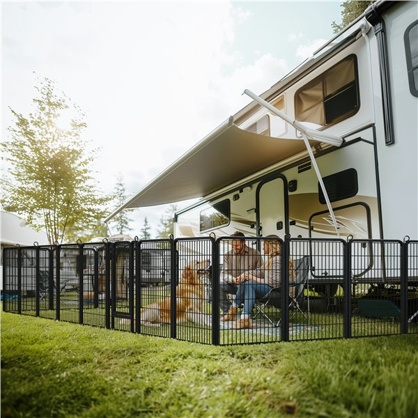 80×100cm Dog Playpen Panels, Black Iron Pet Fence w/Door, Heavy Duty Exercise Pen
