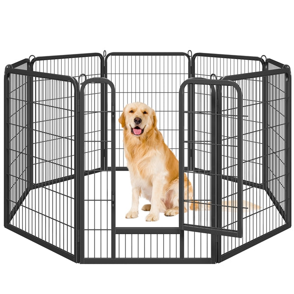 80×100cm Dog Playpen Panels, Black Iron Pet Fence w/Door, Heavy Duty Exercise Pen