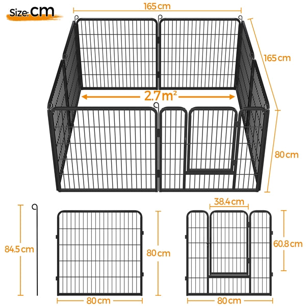 31.5"/80cm Heavy Duty Dog Playpen w/Door, Black Metal Folding Pet Enclosure for Dogs, Ducks & Rabbits
