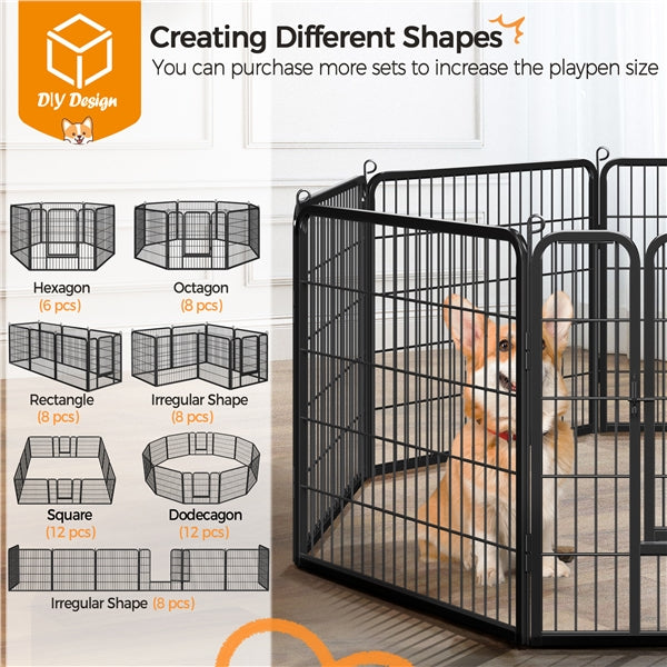 31.5"/80cm Heavy Duty Dog Playpen w/Door, Black Metal Folding Pet Enclosure for Dogs, Ducks & Rabbits