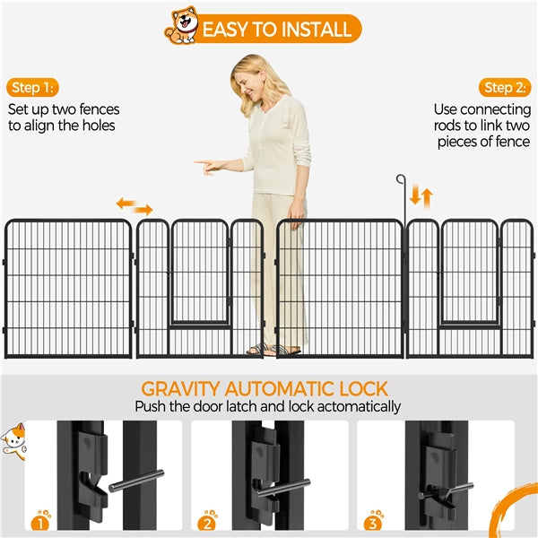 31.5"/80cm Heavy Duty Dog Playpen w/Door, Black Metal Folding Pet Enclosure for Dogs, Ducks & Rabbits