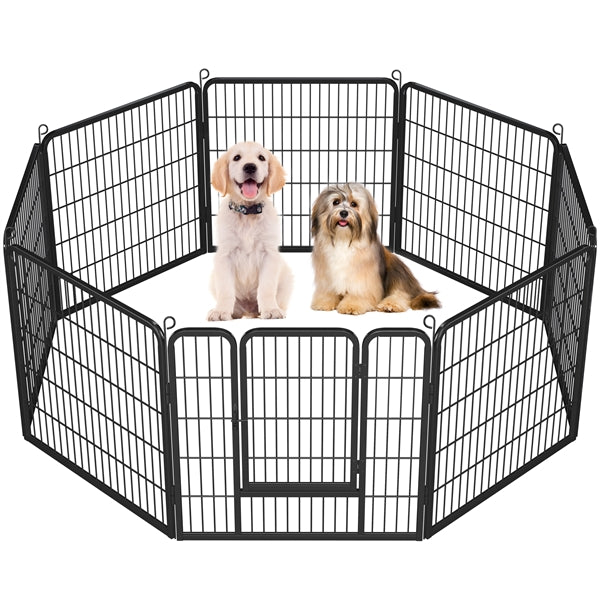 31.5"/80cm Heavy Duty Dog Playpen w/Door, Black Metal Folding Pet Enclosure for Dogs, Ducks & Rabbits