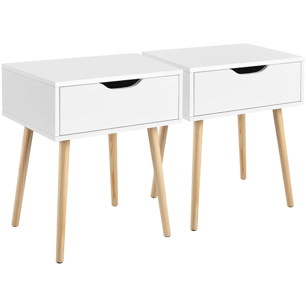 Set of 2 Nightstand with Drawer Wood Legs Accent Sofa Side End Table