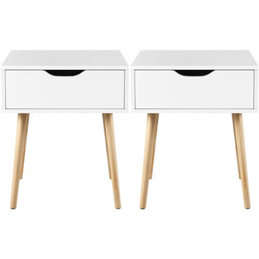 Set of 2 Nightstand with Drawer Wood Legs Accent Sofa Side End Table