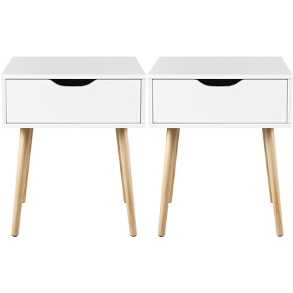 Set of 2 Nightstand with Drawer Wood Legs Accent Sofa Side End Table