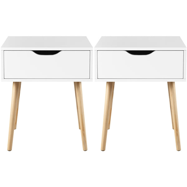 Set of 2 Nightstand with Drawer Wood Legs Accent Sofa Side End Table