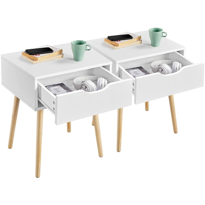 Set of 2 Nightstand with Drawer Wood Legs Accent Sofa Side End Table