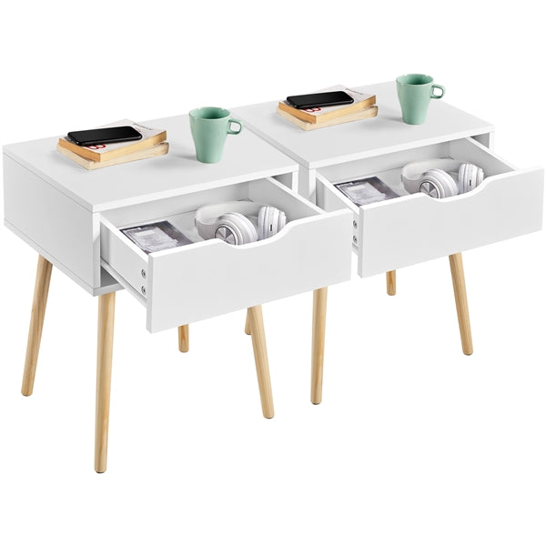 Set of 2 Nightstand with Drawer Wood Legs Accent Sofa Side End Table