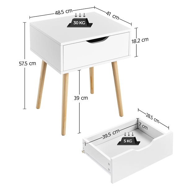 Set of 2 Nightstand with Drawer Wood Legs Accent Sofa Side End Table