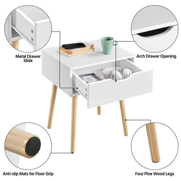 Set of 2 Nightstand with Drawer Wood Legs Accent Sofa Side End Table