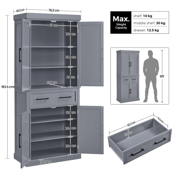 Tall Pantry Cupboard Freestanding Storage Cabinet Kitchen Pantry