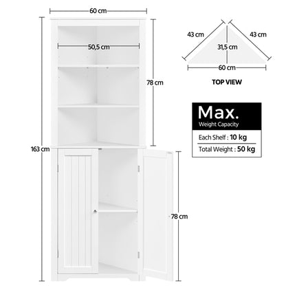 64.5″ H Tall Corner Cabinet Corner Shelving Unit Freestanding Bathroom Cabinet