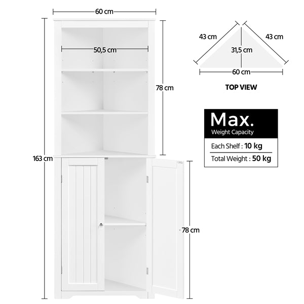 64.5″ H Tall Corner Cabinet Corner Shelving Unit Freestanding Bathroom Cabinet