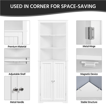 64.5″ H Tall Corner Cabinet Corner Shelving Unit Freestanding Bathroom Cabinet