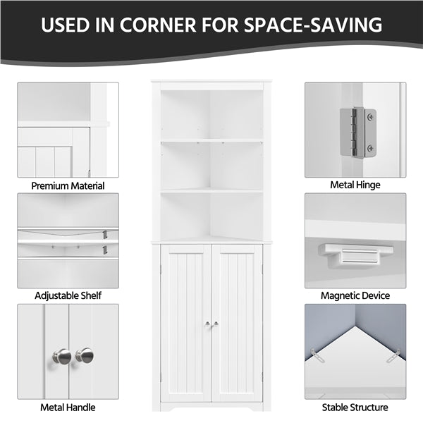 64.5″ H Tall Corner Cabinet Corner Shelving Unit Freestanding Bathroom Cabinet