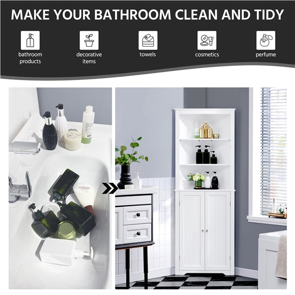 64.5″ H Tall Corner Cabinet Corner Shelving Unit Freestanding Bathroom Cabinet