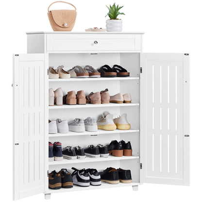 5-Tier & 1 Drawer Shoe Storage Cabinet Closed Adjustable Shoes Rack