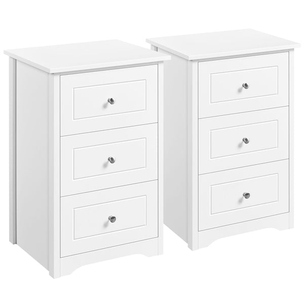 Set of 2 End Table w/three Drawers Wooden 3 Drawer Modern Tall End Table