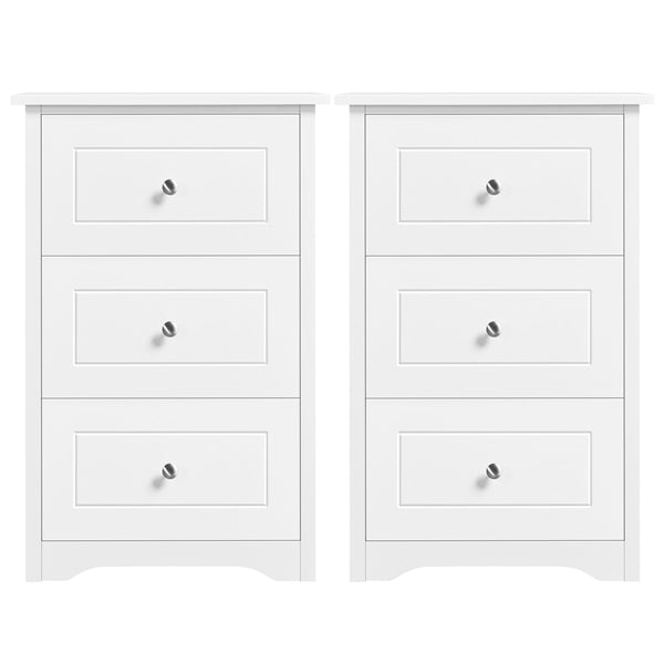 Set of 2 End Table w/three Drawers Wooden 3 Drawer Modern Tall End Table