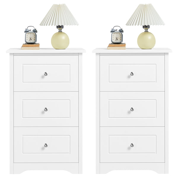 Set of 2 End Table w/three Drawers Wooden 3 Drawer Modern Tall End Table