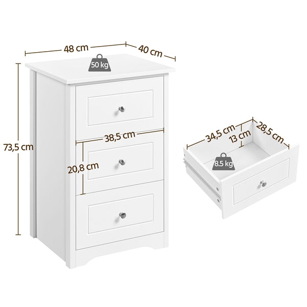 Set of 2 End Table w/three Drawers Wooden 3 Drawer Modern Tall End Table