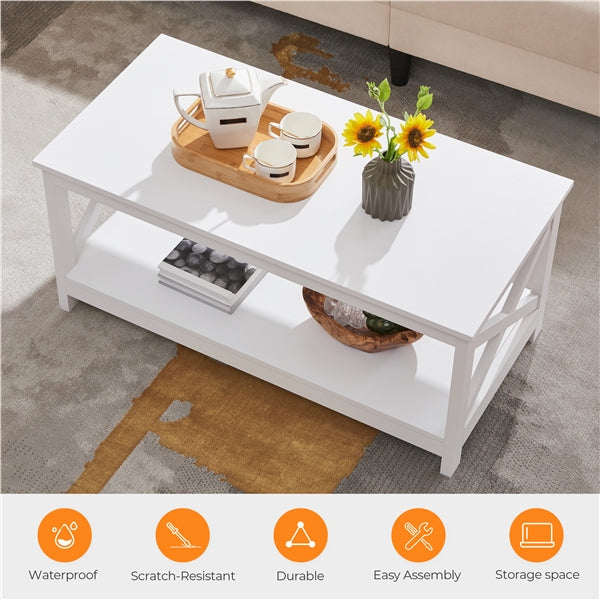 2-Tier Coffee Table with Storage Shelf Accent Cocktail Table