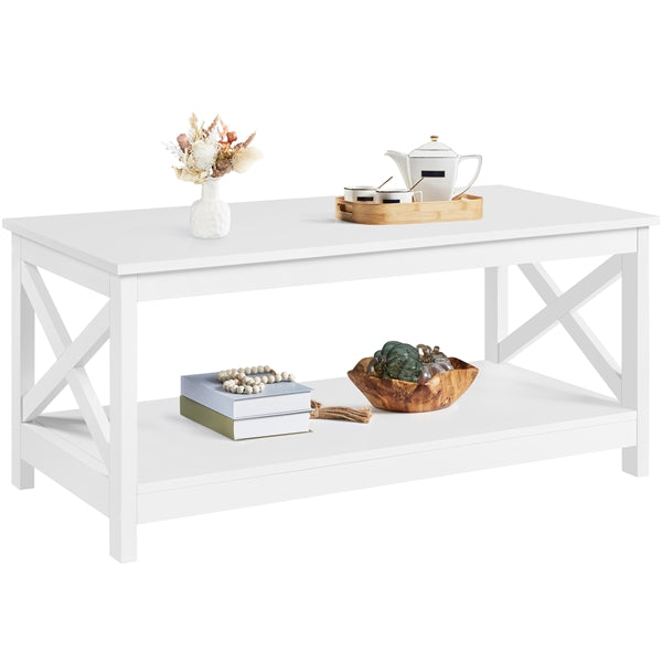 2-Tier Coffee Table with Storage Shelf Accent Cocktail Table