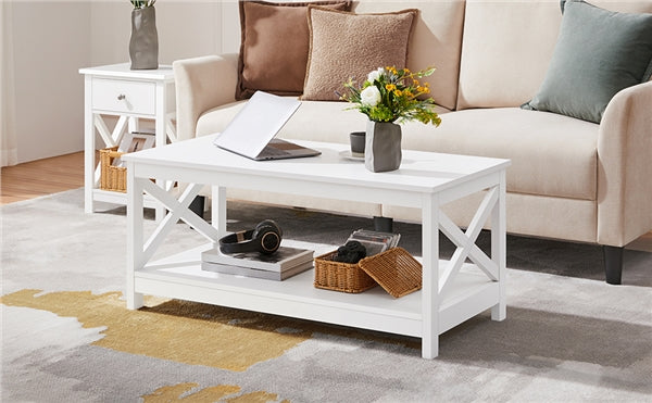 2-Tier Coffee Table with Storage Shelf Accent Cocktail Table