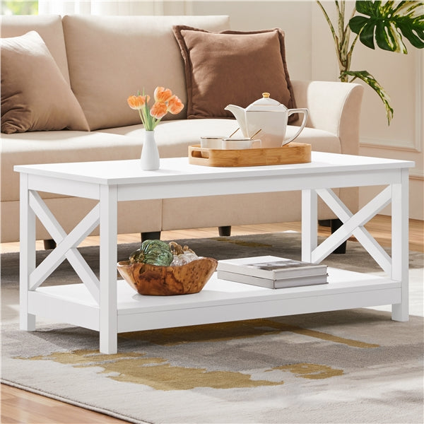 2-Tier Coffee Table with Storage Shelf Accent Cocktail Table