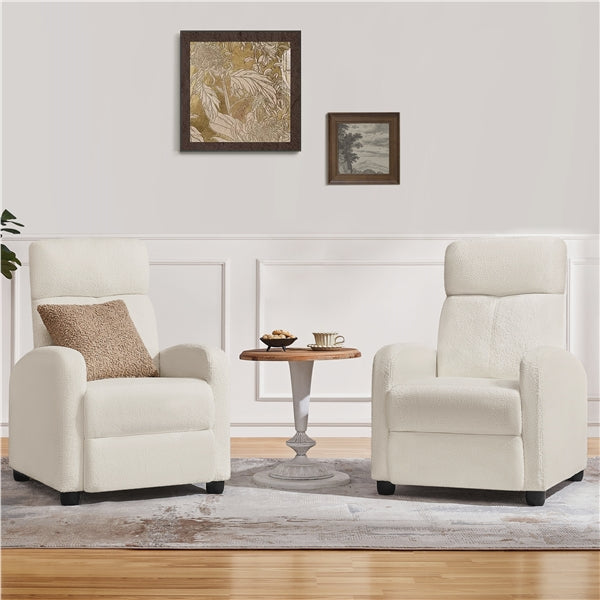 Boucle Recliner Chair – Cozy Ivory Fabric Armchair with Adjustable Footrest