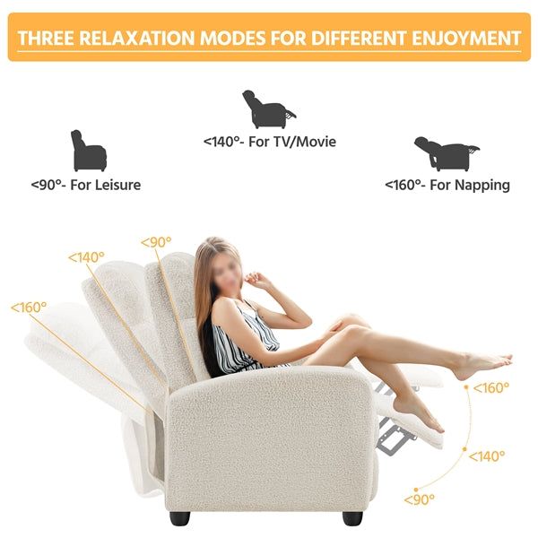 Boucle Recliner Chair – Cozy Ivory Fabric Armchair with Adjustable Footrest