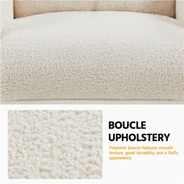 Boucle Recliner Chair – Cozy Ivory Fabric Armchair with Adjustable Footrest