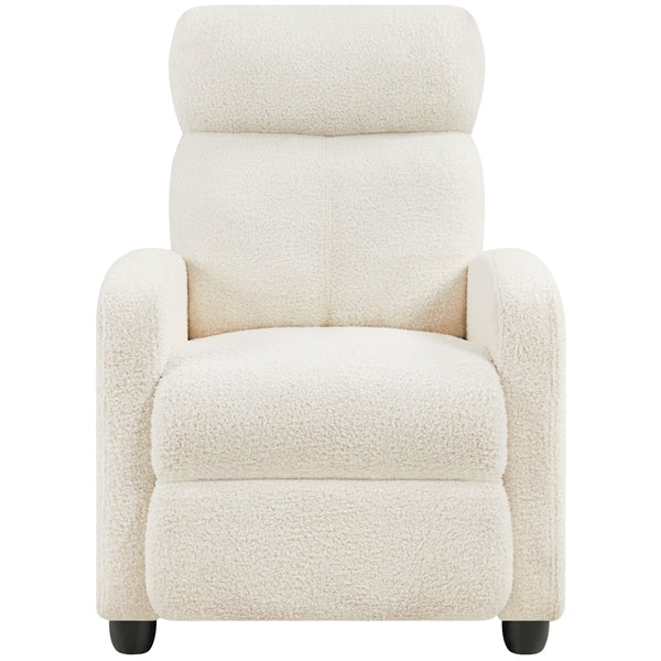 Boucle Recliner Chair – Cozy Ivory Fabric Armchair with Adjustable Footrest