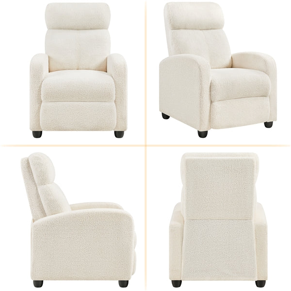 Boucle Recliner Chair – Cozy Ivory Fabric Armchair with Adjustable Footrest