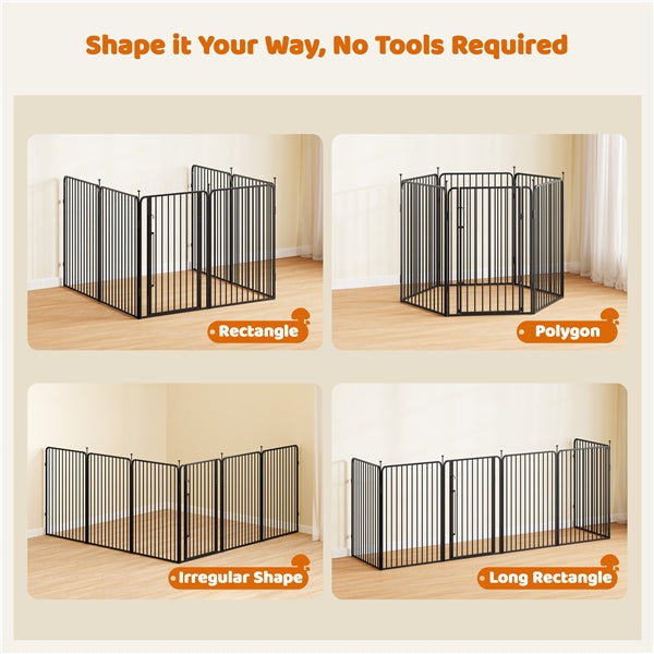 39.5"/100cm Dog Playpen Panels, Black Iron Round Tube Fence w/Door Dog Pen Fence