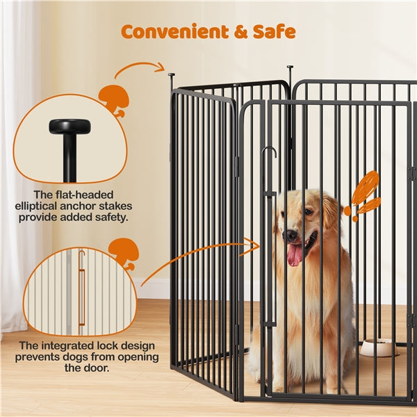 39.5"/100cm Dog Playpen Panels, Black Iron Round Tube Fence w/Door Dog Pen Fence