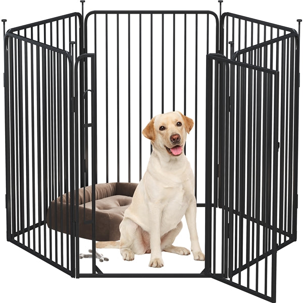 39.5"/100cm Dog Playpen Panels, Black Iron Round Tube Fence w/Door Dog Pen Fence