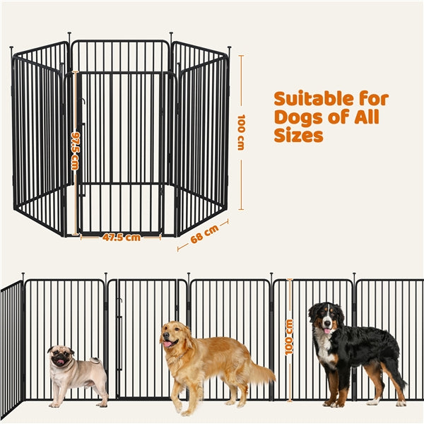 12 Panels Heavy Duty Iron Dog Cat Exercise Barrier Fence Dog Pen Playpen