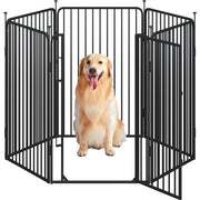 39.5"/100cm Dog Playpen Panels, Black Iron Round Tube Fence w/Door Dog Pen Fence